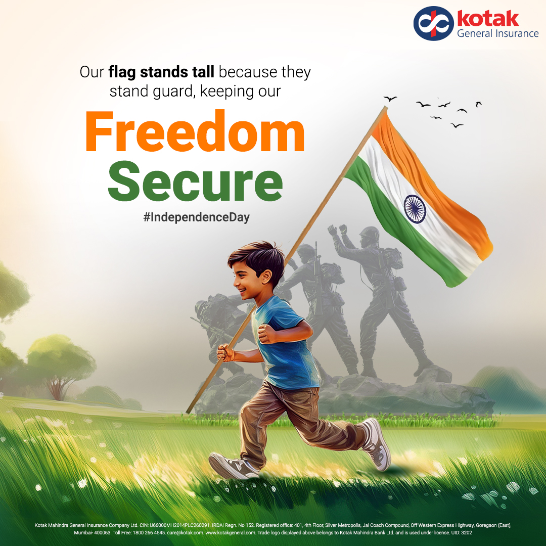 ZurichKotak's tweet image. On this Independence Day, let’s cherish the essence of freedom and acknowledge those who ensure its safety. #HappyIndependenceDay from #KotakGeneralInsurance!

#IndependenceDay