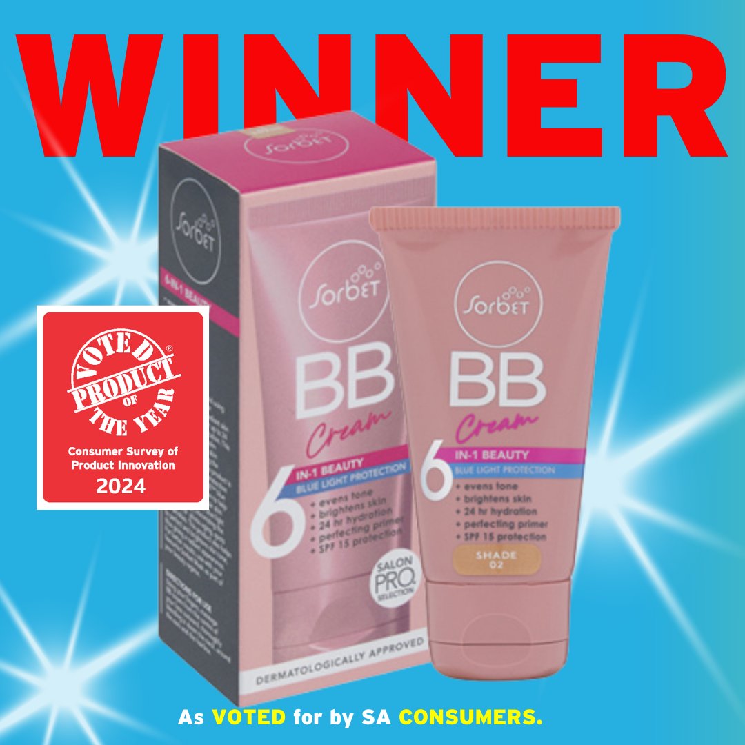 The <a href="/SorbetGroup/">Sorbet Group</a> BB Cream, voted Product of the Year in the Personal Care: Facial Care category, is a little 6-in-1 wonder that hydrates like a dream, shrinks pores like magic, and leaves you glowing like a star🌟. 

Get ready to slay your skincare game💁‍♀️. 

#POYSA
