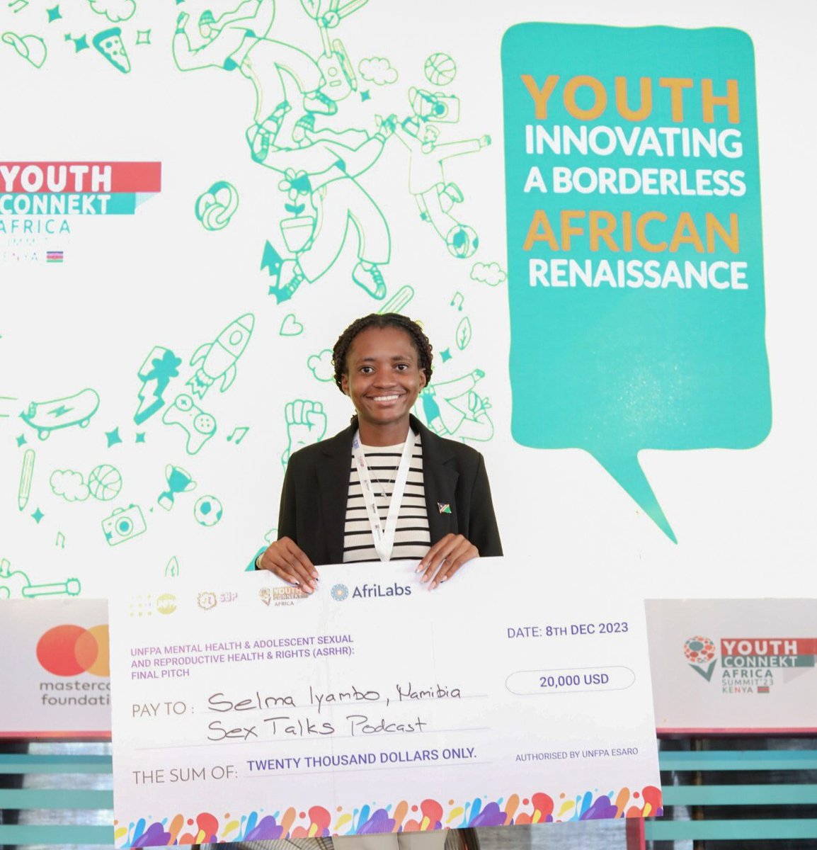 UNFPA_SYP's tweet photo. Selma Iyambo winner of @UNFPA_ESARO 2023 #HackLab is breaking the silence! 🗣️ Her youth-centric podcast is a game-changer, providing essential #SRHR & mental health info to Namibian youth. Creating a safe space for open dialogue & connecting young people with experts. #YouthLead https://t.co/Z5e9JnciQn