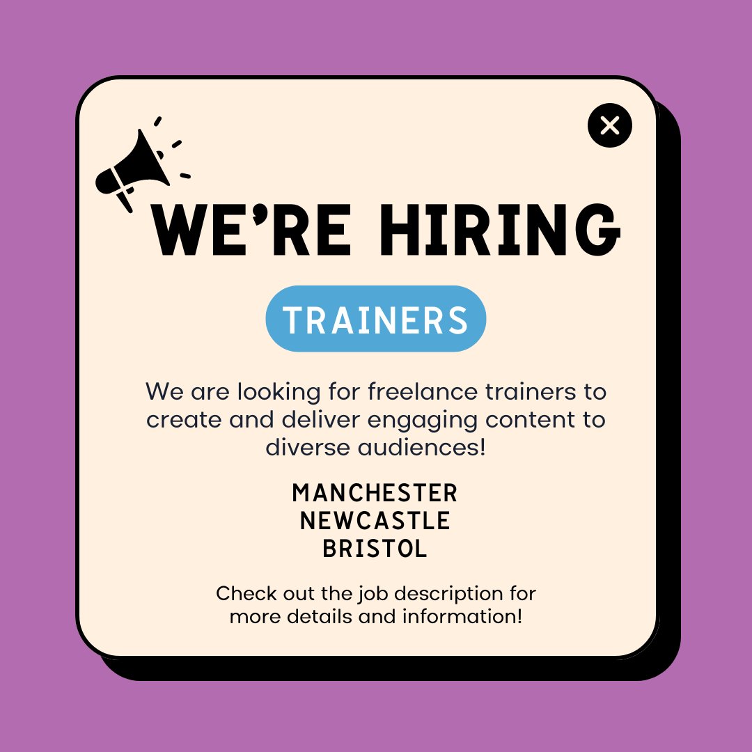 🚨 We're Hiring! 🚨

Freelance Trainers wanted to create impactful training on nightlife &amp; culture! 🌍🎉

📍 Manchester, Bristol, Newcastle
💼 £250/day
⏳ Freelance

Passionate about making arts &amp; culture safer and more inclusive? Apply now! 👥✨

🔗 shorturl.at/QBADg