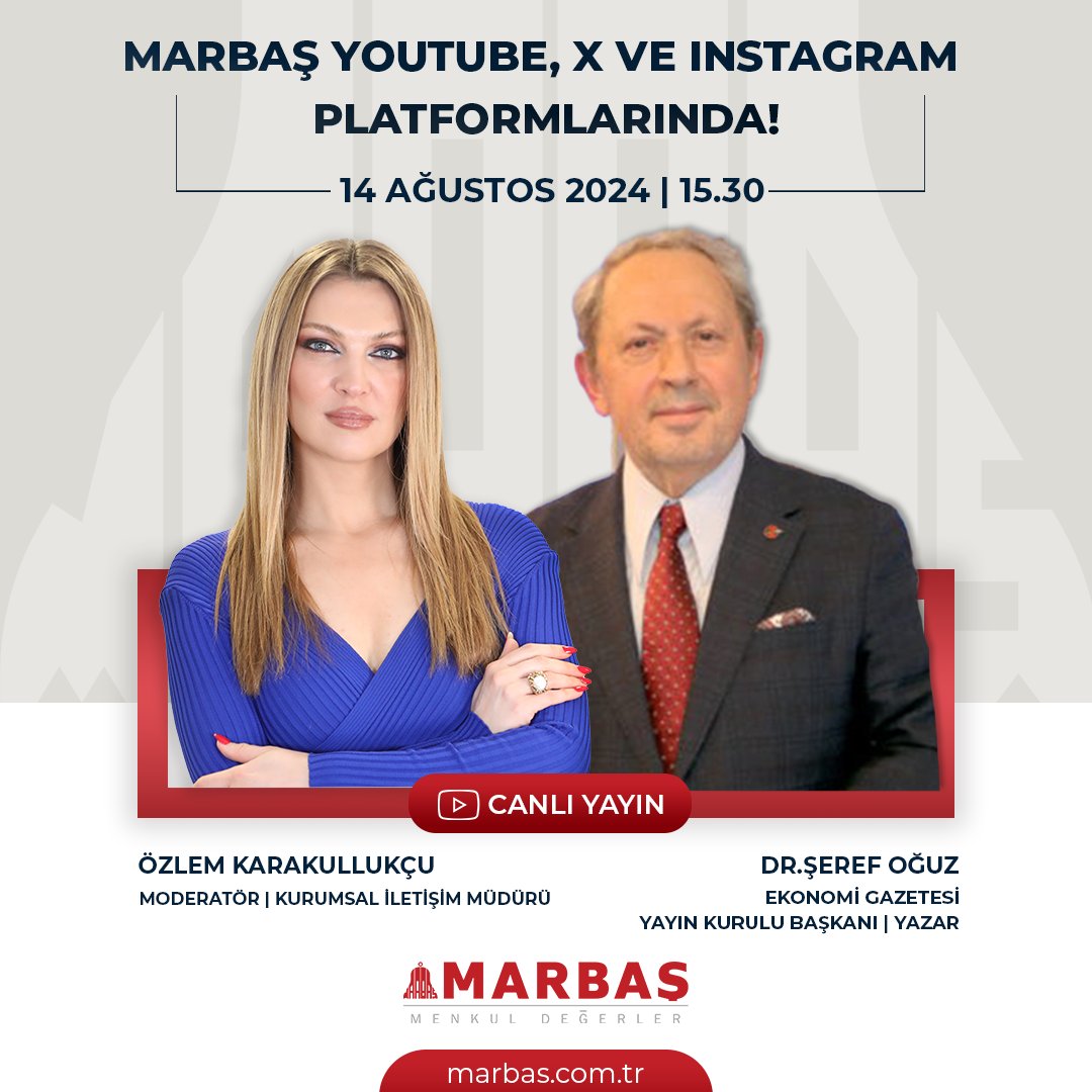 Marbaş Menkul Değerler (@marbas_menkul) on Twitter photo Bugün Saat 15:30'da Özlem Karakullukçu'nun ( <a href="/ozlemkarakul/">ÖZLEM KARAKULLUKÇU</a> ) Konuğu Dr. Şeref Oğuz (
<a href="/serefoguz/">Şeref Oğuz</a> ) Ekonomik Gelişmeler İle İlgili Değerlendirmelerde Bulunacak.
Youtube Kanalımıza Ulaşmak İçin Tıklayınız.
youtube.com/channel/UCqN7l…
#herzamanyanında Bugün Saat 15:30'da Özlem Karakullukçu'nun ( <a href="/ozlemkarakul/">ÖZLEM KARAKULLUKÇU</a> ) Konuğu Dr. Şeref Oğuz (
<a href="/serefoguz/">Şeref Oğuz</a> ) Ekonomik Gelişmeler İle İlgili Değerlendirmelerde Bulunacak.
Youtube Kanalımıza Ulaşmak İçin Tıklayınız.
youtube.com/channel/UCqN7l…
#herzamanyanında
