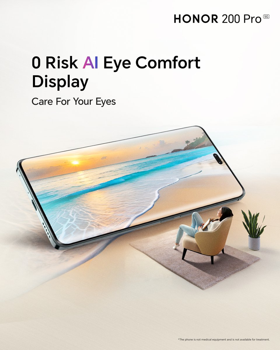 Honorarabia's tweet photo. Let AI Take Care of Your Eyes 👁️
Because your eyes deserve a break, and the #HONOR200Pro is here to provide it.

دع الذكاء الاصطناعي يعتني بعينيك 👁️
لأن عينيك تستحقان الراحة، و#HONOR200Pro هنا ليوفرها لك. https://t.co/1EI1ryiZXx
