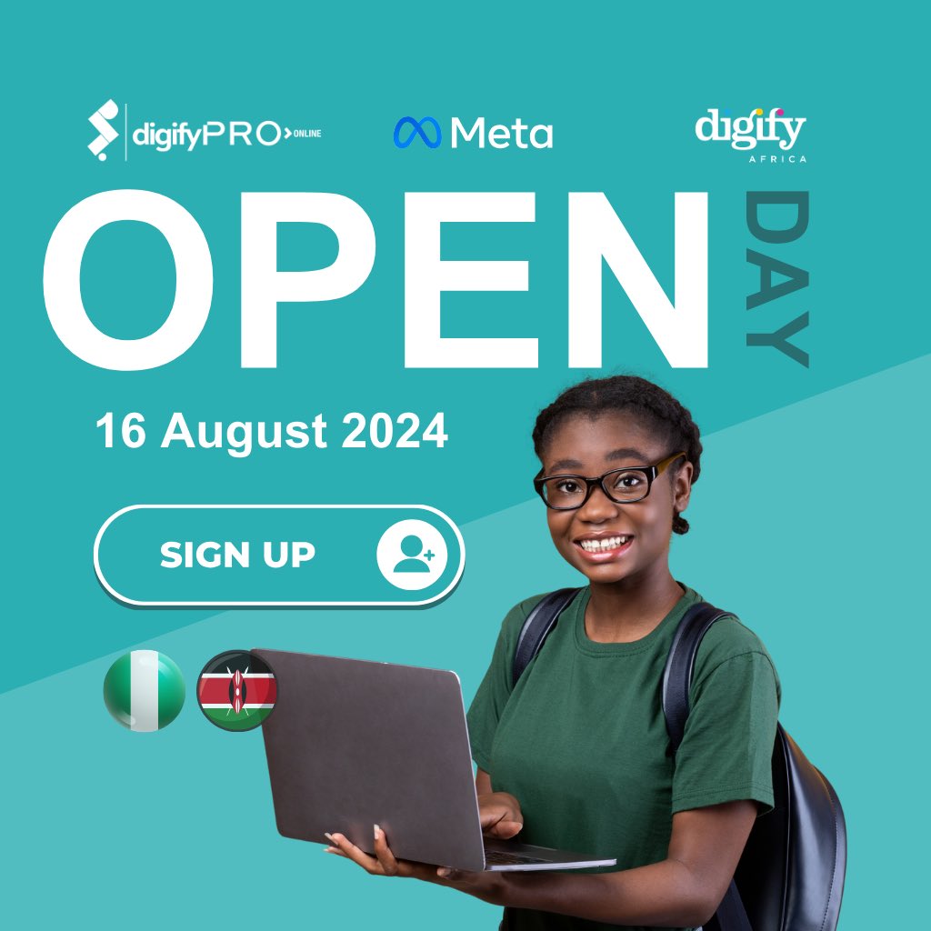 Hello!

We're excited to invite you to our Digify PRO Online Open Day on 16th of Aug 2024!

Join us via Zoom from 12 PM (NG Time) and 2 PM (KE Time)for an insightful session packed with everything you need to know

Simply follow the registration link👇🏾
us02web.zoom.us/meeting/regist…