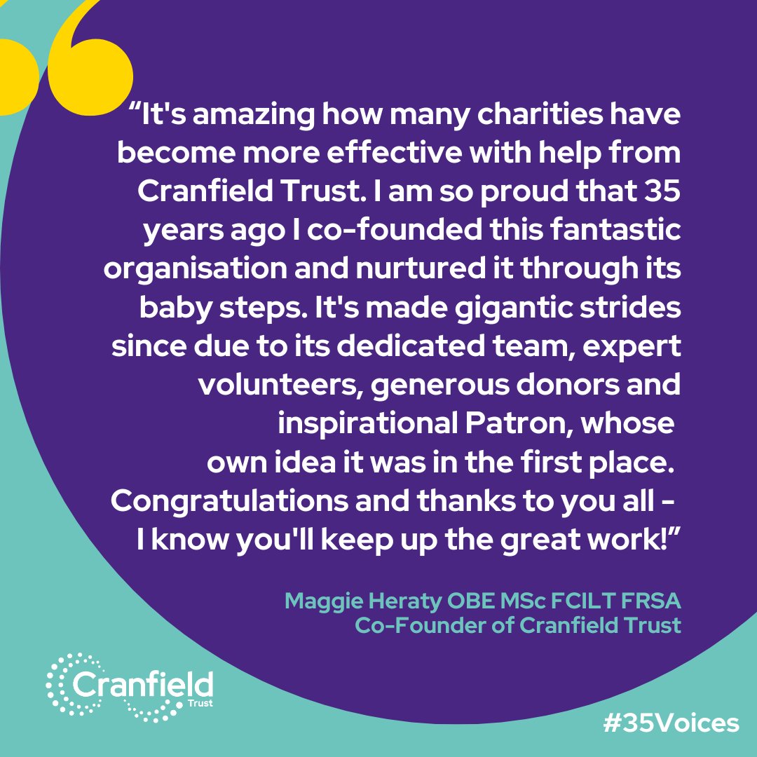 Cranfield Trust became a registered charity in May 1989andm since then, we have supported almost 3,000 social welfare charities with 6,000 projects 🤩 Today, in #35Voices we hear from Maggie Heraty OBE MSc FCILT FRSA - one of the original Co-Founders of Trust 🥰