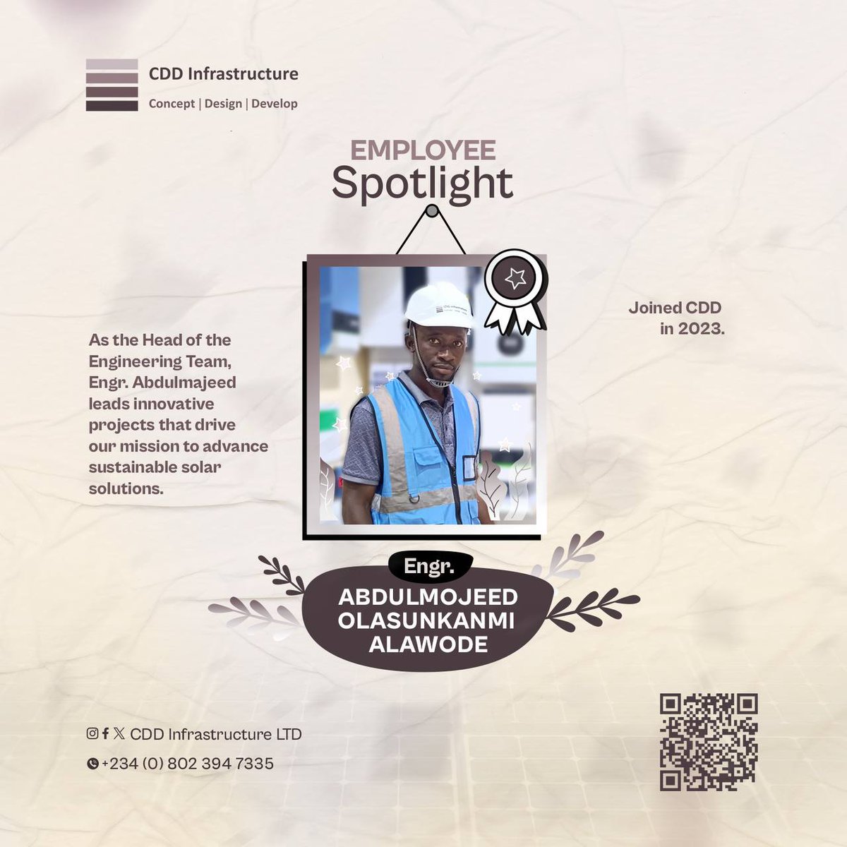 CDD_Nigeria's tweet photo. This week in our Employee Spotlight, we are proud to feature Mr. Abdulmojeed Olasunkanmi Alawode, our Head of Engineering.

 🚀 Join us as we shine a light on his exceptional contributions and leadership within the team

Stay tuned to learn about more of our amazing staffs https://t.co/6oT8mCTKYQ