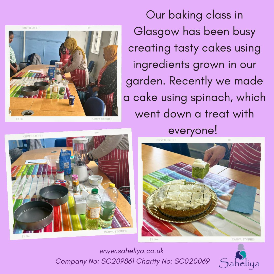 Our baking class in #Glasgow has been busy creating tasty cakes using ingredients grown in our very own garden. 
Recently we made a cake using spinach, which went down a treat with everyone! 🥰