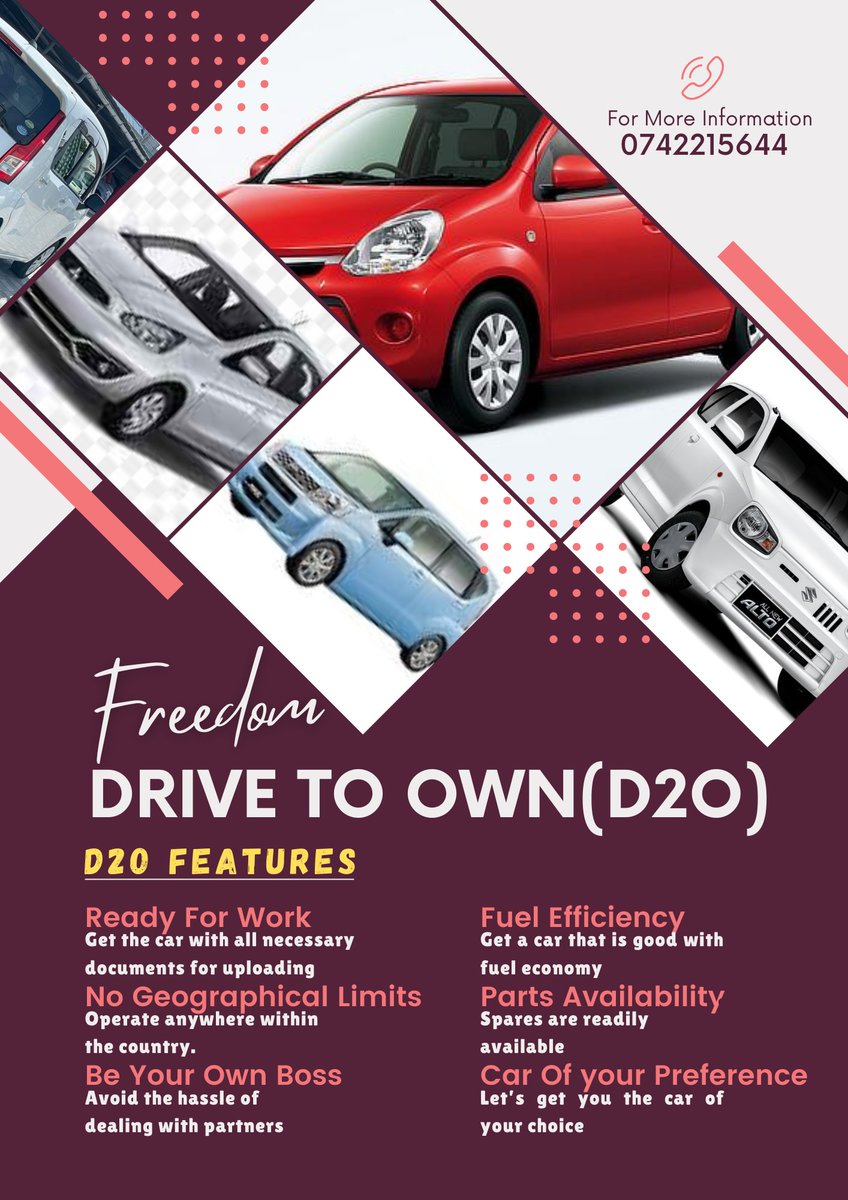 AkbNairobi's tweet photo. Get to own a car while working with it!
Contact 0742215644/0202415644 to find out how.
#BREAKINGNEWS #TwitterBlackout #resign #ghost #georgina Kasmuel Mcoure https://t.co/FJNvO5xrAK