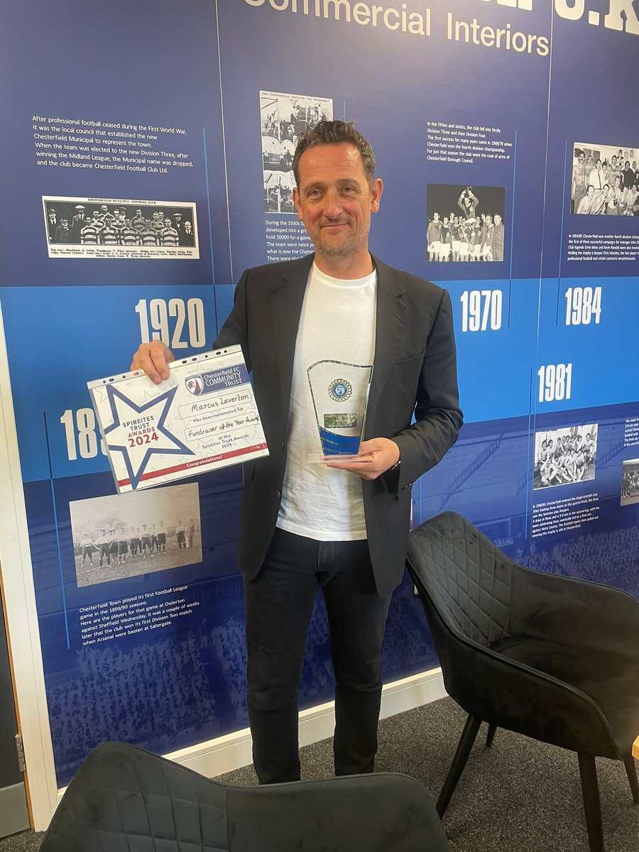 Congratulations to Marcus on his recent award from Chesterfield FC Community Trust - “Fundraiser of the Year”🏆

#chesterfield
#localbusiness
#charity
#award
#fundraiseroftheyear