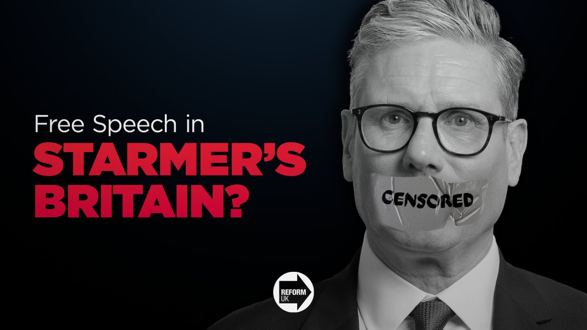 reformparty_uk's tweet photo. Keir Starmer and his Labour Government want to clamp down on free speech.

Only Reform UK will guarantee free speech and debate in this country. https://t.co/ul9ZctJqw7