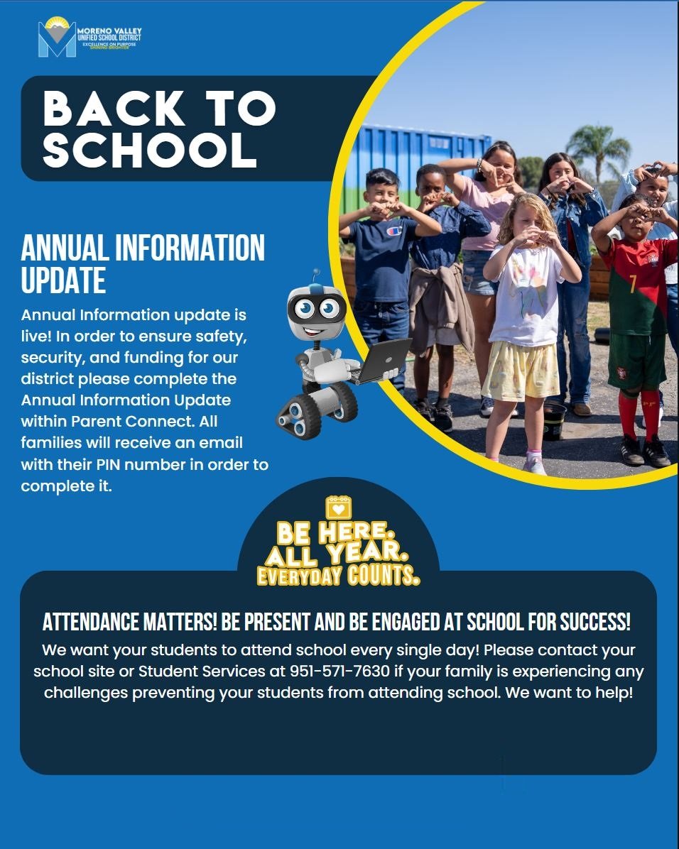 Please complete the Annual Information Update by login on to the Parent Portal. If you need assistance, please contact our school office.