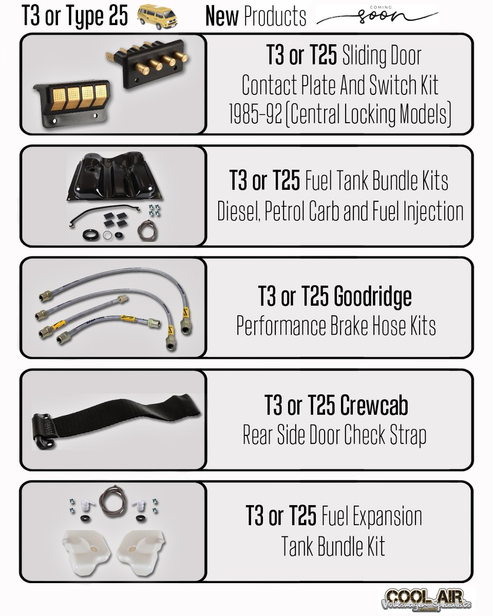 📷 August New Product highlights for T3 or Type 25 Buses 📷
We've added hundreds of new parts this month for all vehicles. Check the website New Product section to check what's new, prices and ETA for new parts.
coolairvw.co.uk