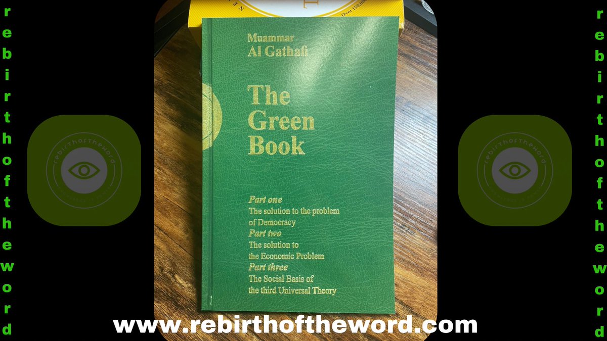 rebirthofthewo1's tweet photo. Muammar al-Gaddafi
#Gaddafi's "The Green Book”
The Green Book is the officially authorized English translation of the political philosophy of #Libyan leader #Muammar Gaddafi, first published in 1975. Inspired in part by The Little Red Book (Quotations from Chairman Mao), it was widely distributed both inside and outside Libya.
The book is known for its simple, understandable style and memorable slogans. During the #Libyan Civil War, anti-Gaddafi demonstrators burned copies of the #book.