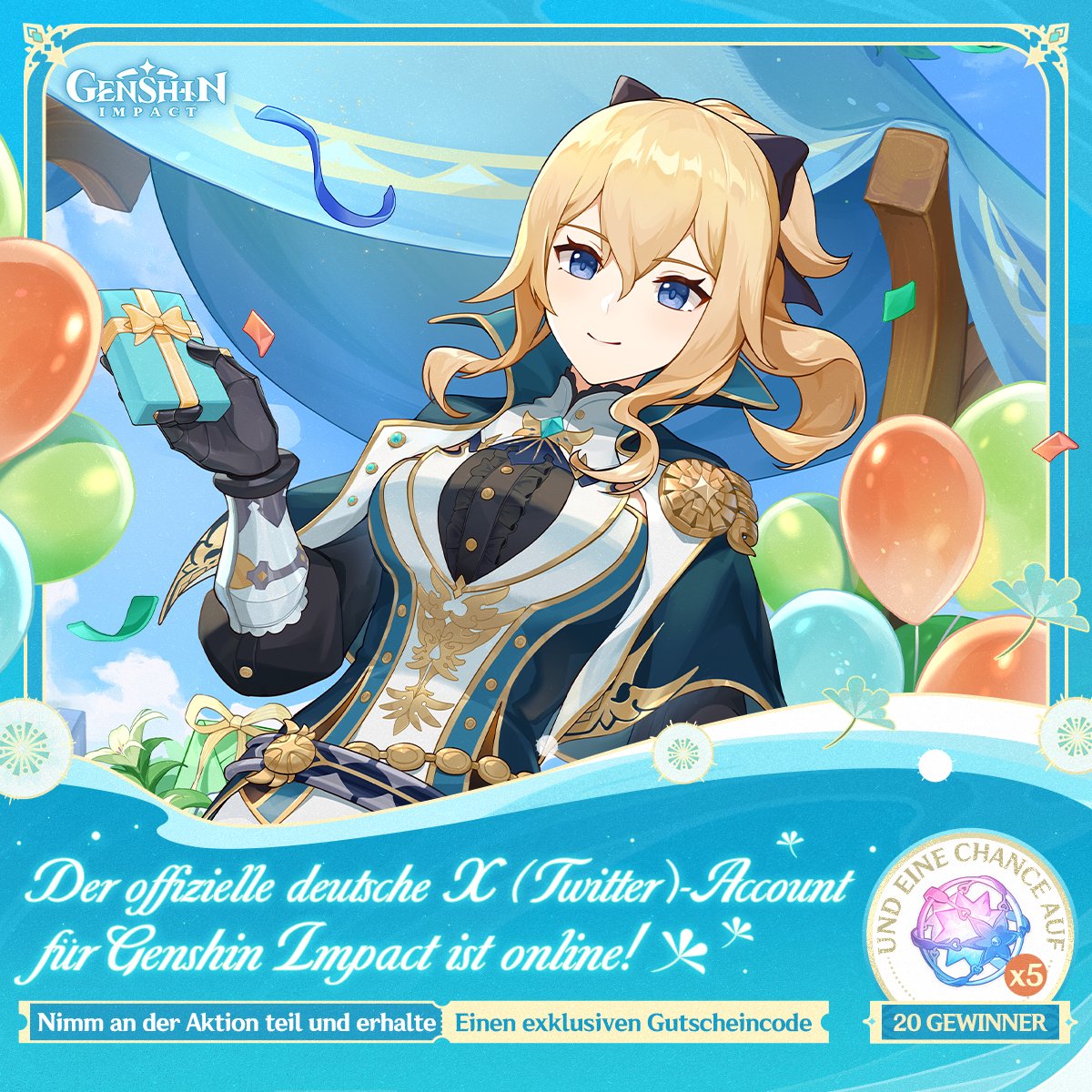 genshinimpactde's tweet photo. Das offizielle deutsche X (Twitter)-Konto für Genshin Impact ist online!

Mach mit für einen exklusiven Gutscheincode und eine Chance auf Verwobenes Schicksal x5!

① Folge @genshinimpactde
② Wähle die Option unten und verwende #GenshinImpactDE in deinem Post!

#GenshinImpact