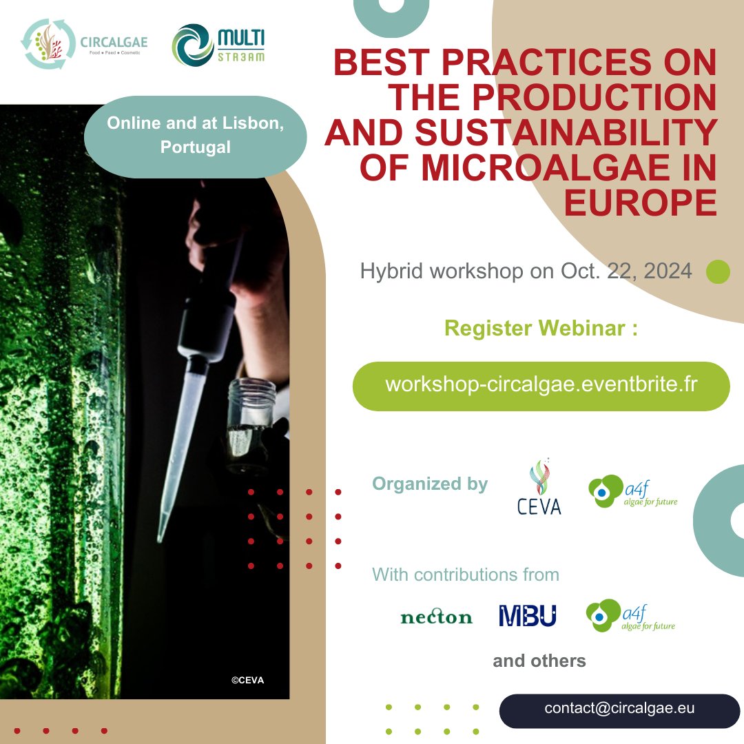 🌍✨ Rejoignez-nous le 22 octobre 2024 pour un workshop passionnant à Lisbonne (et en visioconférence) dans le cadre des projets européens <a href="/circalgae_eu/">CIRCALGAE</a>  et MULTI-STR3AM !

📅 Date : 22 octobre 2024
📍 Lieu : Lisbonne et en ligne

🖋 Inscrivez-vous : workshop-circalgae.eventbrite.fr