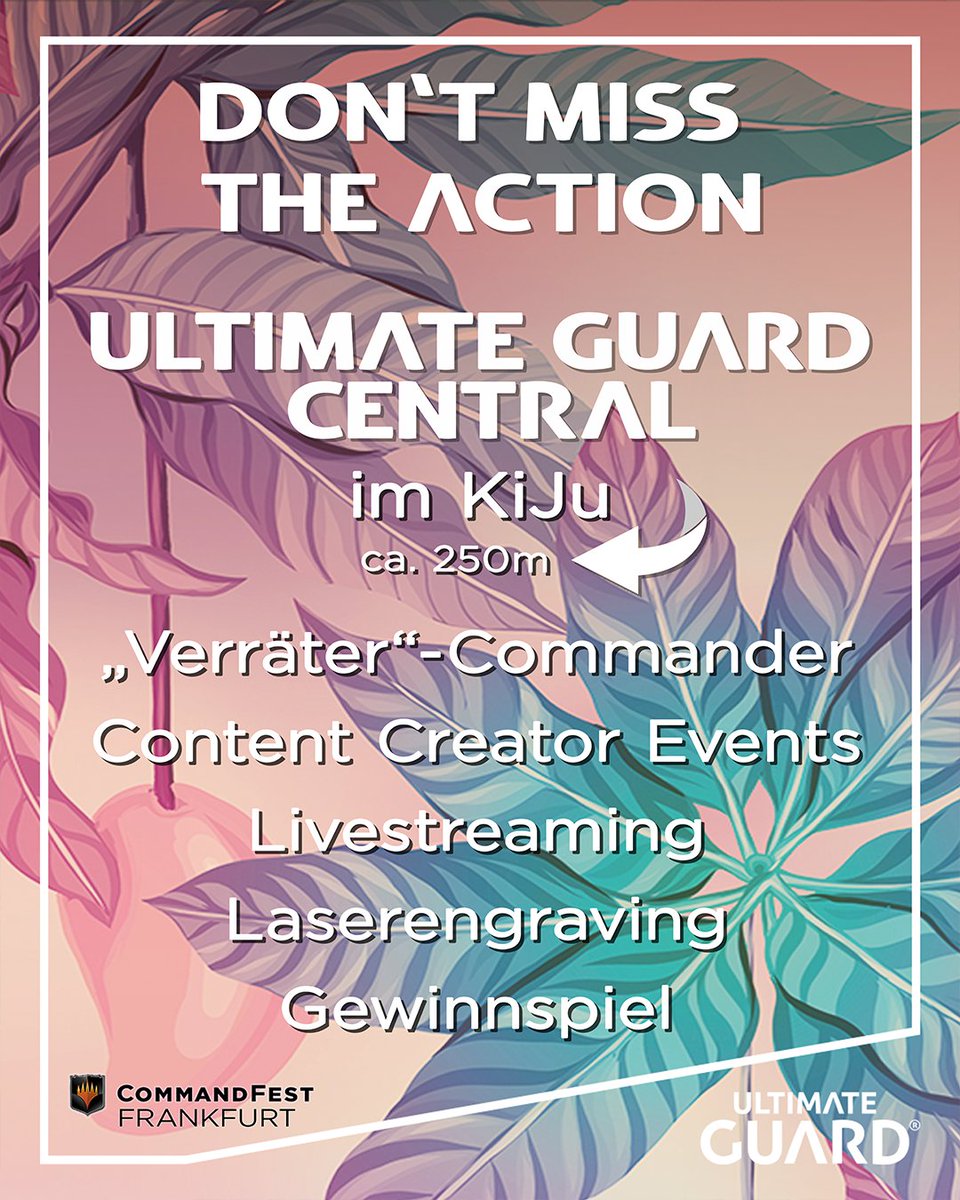 UltimateGuard's tweet photo. We are going all in on #commandfest Frankfurt! Meet your favorite content creators and our staff at the #UltimateGuard booth. We got all the action for you with events, raffles and a LASER! 🚨
@JKEntertainmen9 still has some tickets left for you to join us at this party! 🎉