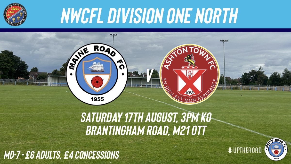 ⚽️ Matchday #7.

🏡 Lets hope it’s a dry one 🔵⚪️

🆚 <a href="/ashtontownfc/">Ashton Town FC</a> 
🏟️ Brantingham Road, M21 0TT 
🏆 NWCFL Division One North
📆 Saturday 17th August
🕒 3:00pm
🎟️ £6 adults, £4 concessions
📖 £2.50 programme
🐶 Dogs welcome

#UpTheRoad