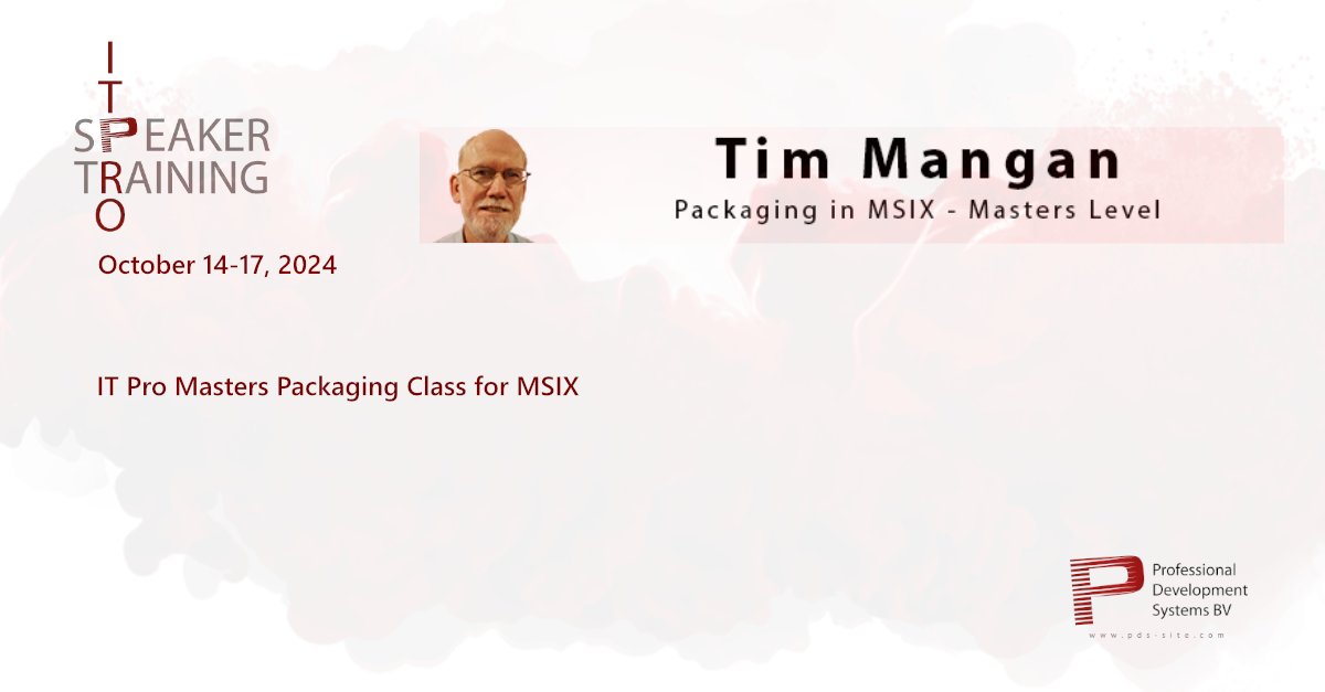 ProfDevSys (@profdevsys) on Twitter photo Don't forget to sign up for the IT Pro Speaker Training with, the one and only, <a href="/TimothyMangan/">Timothy Mangan</a> !
The MSIX class will start on October 14, 2024.
For more info and registration->>bit.ly/3R3QzhG Don't forget to sign up for the IT Pro Speaker Training with, the one and only, <a href="/TimothyMangan/">Timothy Mangan</a> !
The MSIX class will start on October 14, 2024.
For more info and registration->>bit.ly/3R3QzhG