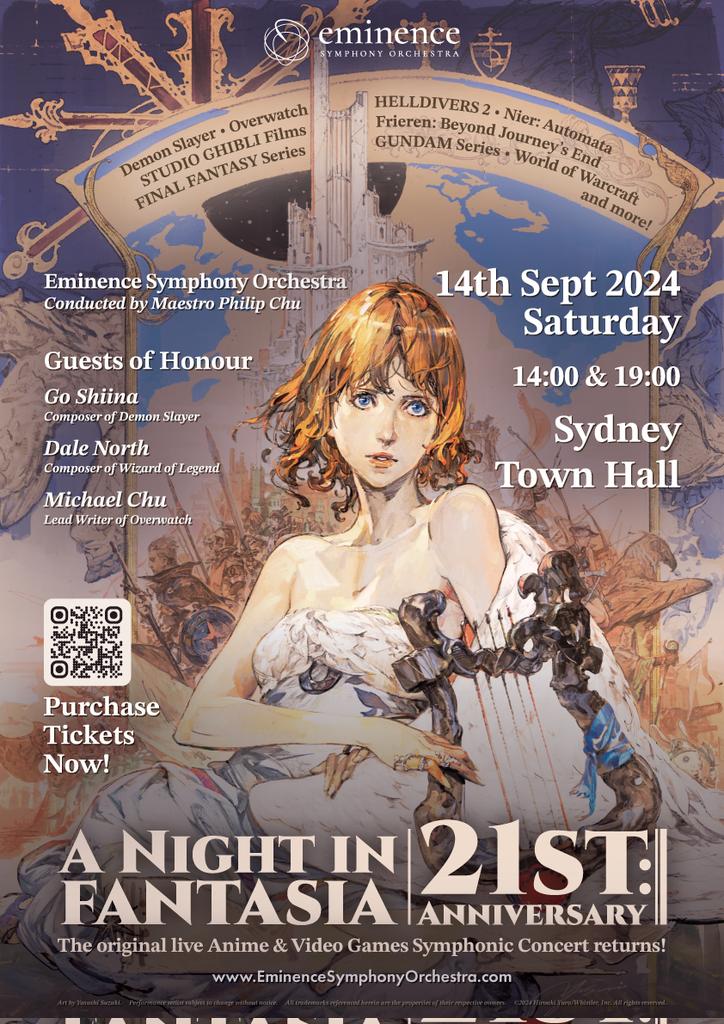 EminenceSym's tweet photo. Welcome to A Night in Fantasia – 21st Anniversary!
Join us at Sydney Town Hall on 14 September 2024 for a magical evening where music and fantasy converge. https://t.co/7f0h7Kxl2W