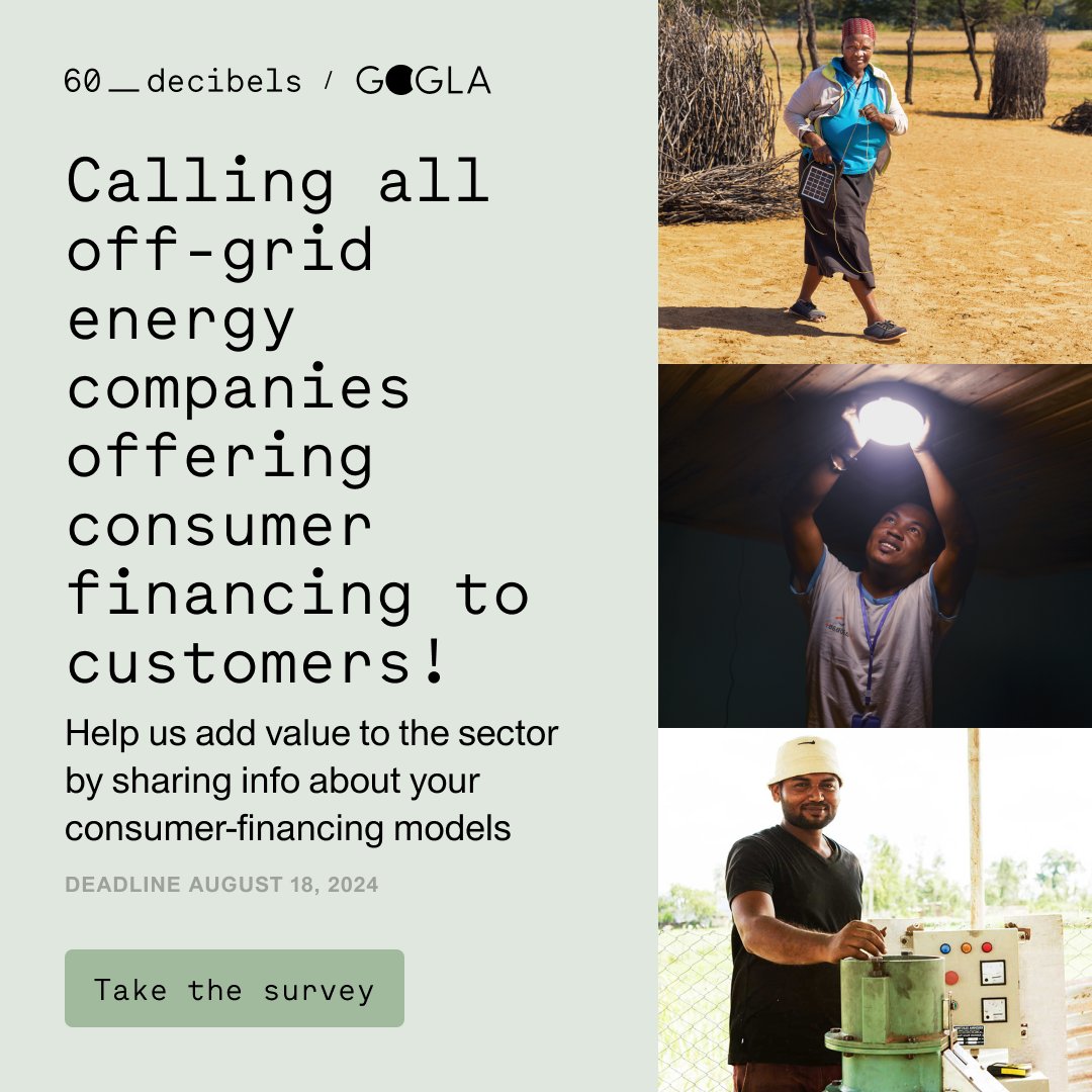 🕒 Time's running out! Off-grid energy companies, contribute to our survey on financing models with <a href="/GOGLAssociation/">GOGLA</a>. Gain insights, shape the future, and enter to win a ticket to the Global Off-Grid Solar Forum in Nairobi. 🎟️✨ survey.eu.qualtrics.com/jfe/form/SV_e5…