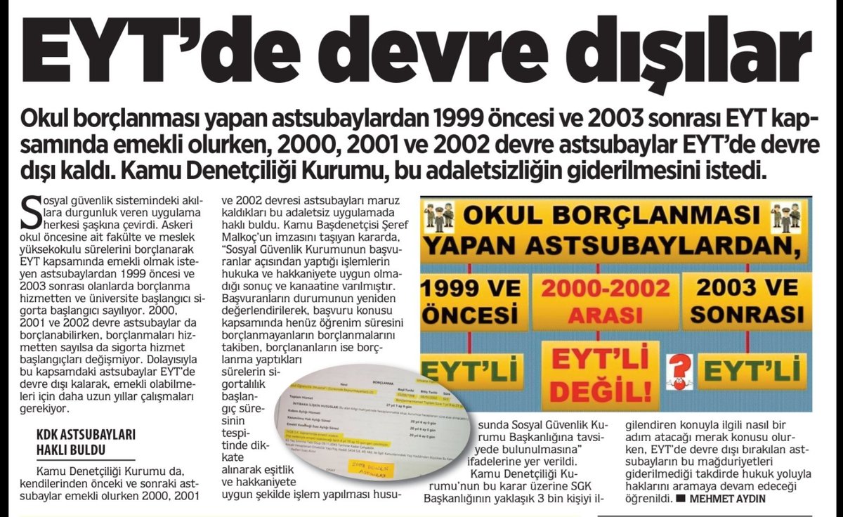 <a href="/Eytadernegi/">EYTADER #EmekleriYasalaraTakılanlar Derneği</a> <a href="/EytaderTknmzKlm/">🖊️🇹🇷``Tükenmez Kelâm```🇹🇷🖊️💙</a> <a href="/Akparti/">AK Parti</a> <a href="/RTErdogan/">Recep Tayyip Erdoğan</a> <a href="/NumanKurtulmus/">Numan Kurtulmuş</a> <a href="/HMBakanligi/">T.C. Hazine ve Maliye Bakanlığı</a> <a href="/ailevecalisma/">Cshabakanligi</a> <a href="/Sosyalpolitika3/">SOSYAL POLİTİKALAR BAŞKANLIĞI</a> <a href="/drbetulsayan/">Dr.Betül Sayan Kaya 🇹🇷</a> <a href="/jsarieroglu/">Jülide Sarıeroğlu 🇹🇷</a> <a href="/leylasahinusta/">Dr. Leyla Şahin Usta 🇹🇷</a> <a href="/M_Levent_Bulbul/">Muhammed Levent BÜLBÜL</a> <a href="/akbasogluemin/">Av. M.Emin AKBAŞOĞLU 🇹🇷</a> <a href="/erkanakcay45/">Erkan Akçay</a> <a href="/rprefahpartisi/">Yeniden Refah Partisi</a> <a href="/csgbakanligi/">T.C. Çalışma ve Sosyal Güvenlik Bakanlığı</a> <a href="/dbdevletbahceli/">Devlet Bahçeli</a> <a href="/erbakanfatih/">Dr. Fatih Erbakan</a> <a href="/DrSinanOgan/">Dr. Sinan Oğan</a> <a href="/isikhanvedat/">Prof. Dr. Vedat Işıkhan</a> <a href="/celebimehmeta/">Mehmet Ali Çelebi</a> <a href="/AvOzlemZengin/">Av. Özlem Zengin 🇹🇷</a> <a href="/E_SemihYalcin/">E. Semih Yalçın</a> <a href="/YildizFeti/">Feti Yıldız</a> <a href="/arzuerdemtc/">Arzu ERDEM 🇹🇷🇹🇷🇹🇷</a> <a href="/tbmmakpartigrup/">TBMM AK Parti Grup</a> <a href="/UlviYonter/">Dr.İzzet Ulvi YÖNTER</a> <a href="/ahmetkilic16/">Ahmet KILIÇ</a> <a href="/MhpTbmmGrubu/">MHP TBMM Grubu #MHP</a> <a href="/_cevdetyilmaz/">Cevdet Yılmaz</a> <a href="/adalet_bakanlik/">T.C. Adalet Bakanlığı</a> <a href="/yilmaztunc/">Yılmaz TUNÇ</a> <a href="/memetsimsek/">Mehmet Simsek</a> <a href="/herkesicinCHP/">CHP 🇹🇷</a> <a href="/kilicdarogluk/">Kemal Kılıçdaroğlu</a> <a href="/aykuterdogdu/">Aykut Erdoğdu</a> <a href="/faikoztrak/">Faik Öztrak</a> <a href="/DpGultekinUysal/">Gültekin Uysal</a> <a href="/cenginyurt52/">Cemal Enginyurt</a> <a href="/tgrthabertv/">TGRT HABER</a> <a href="/nowhaber/">NOW HABER</a> <a href="/iyiparti/">İYİ Parti</a> <a href="/MDervisogluTR/">Müsavat Dervişoğlu</a> <a href="/SalimEnsarioglu/">M. Salim ENSARİOĞLU</a> <a href="/korayaydintr/">Koray Aydın</a> <a href="/UmitDikbayir/">Ümit Dikbayır</a> <a href="/mcihanpacaci/">Mustafa Cihan Paçacı</a> <a href="/aytuncirayiyi/">Aytun Çıray</a> <a href="/yavuzagiraliog/">Yavuz Ağıralioğlu</a> <a href="/asyanikomeroglu/">Ayşe Sibel Yanıkömeroğlu</a> SİVİL OKUL BORÇLANMASI Mağdurları 2000, 2001 ve 2002 devresi ASTSUBAYLAR ile POLİSLER hem yaş mağduru hem de FHZ yani yıpranma hakkı mağdurlarıdır. SGK@TRombudsman tarafından verilen olumlu TAM TAVSİYE kararını görmezden gelerek onları yok saymıştır. #BorçlanmaMağduruAstsubaylar