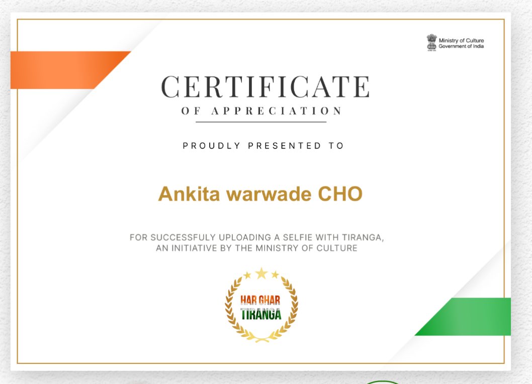 Let's come forward and contribute our part in hoisting our Indian flag and putting a selfie with it. harghartiranga.com/certificate/6i… #harghartiranga