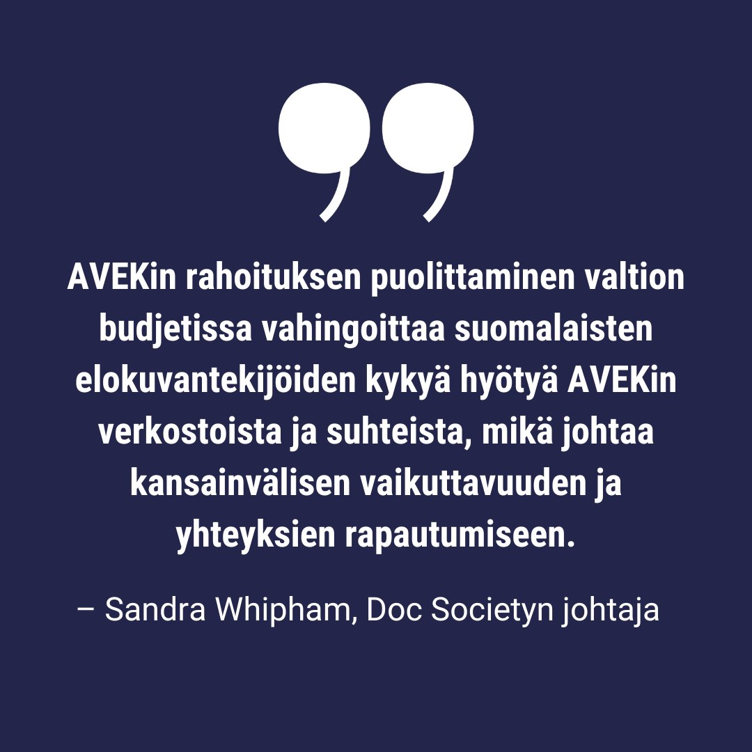 Rahoitukseemme kohdistuvalla leikkauksella uskotaan olevan tuhoisat seuraukset kotimaisten tuotantojen kansainvälistymiselle. Eurooppalaiset elokuva-alan organisaatiot osoittavat tukensa AVEKille. 🎥 #AVEKtukee #yksityisenkopioinninhyvitys 
kopiosto.fi/AVEK/eurooppal…