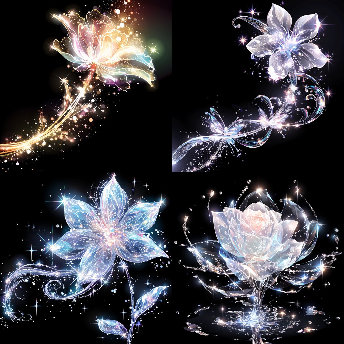 ontm0422ai's tweet photo. 【プロンプト共有 第2弾】
前回のプロンプトをベースに数ヶ所変更すれば画像のような作品が作れます✨
このアレンジを理解出来れば僕のプロンプトはもう不要でしょう🤣
ALTにベースになるプロンプト置いてますので●●の部分だけ自分の作りたいものに変更すれば、キラキラと美しく透き通るようなアートが作れます👍️
前回より少し精度が低いかも💦
無断使用OK‼️
#AIart #nijijourney
