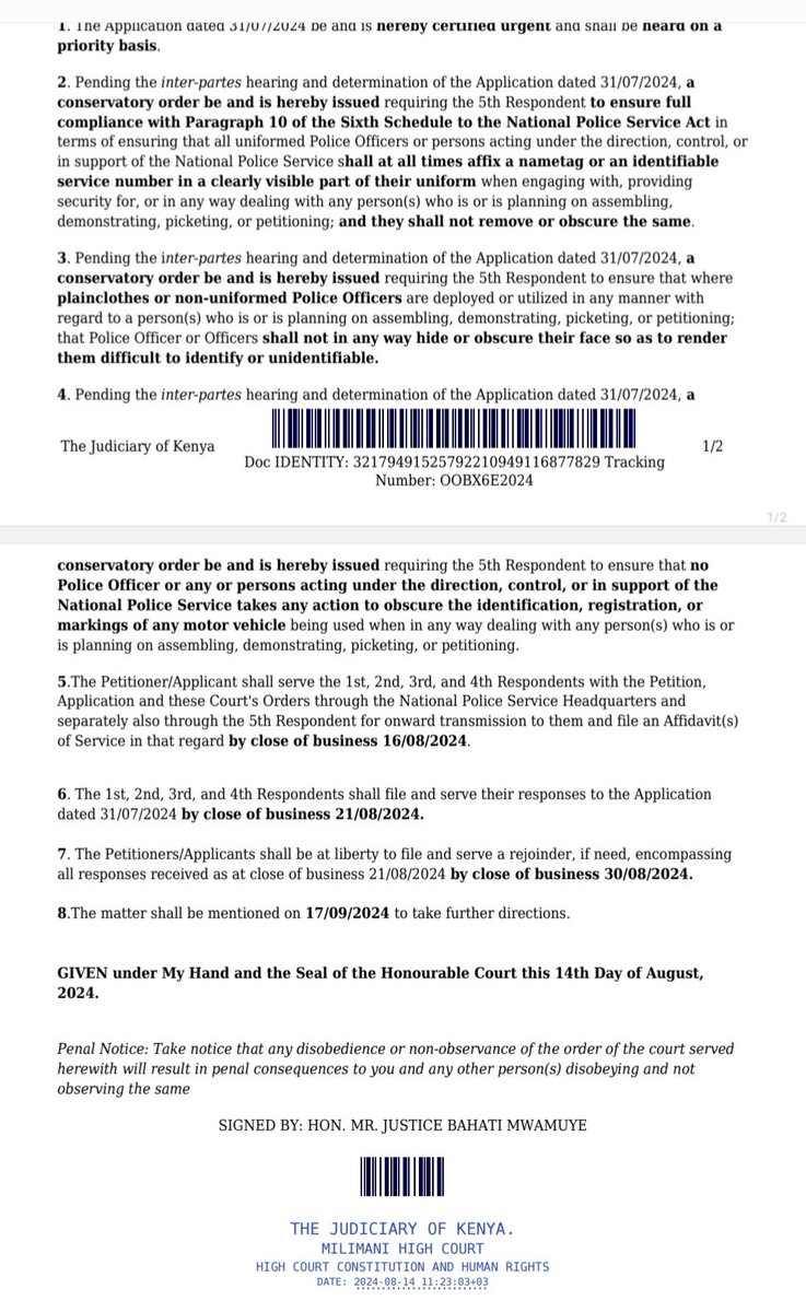 ManwaOH's tweet image. The High Court has today issued interim orders directed at the Inspector General of Police to comply with Para 10 of the sixth schedule of the National Police Service Act and directed that all police officers shall affix  a name tag that is identifiable and visible on their…