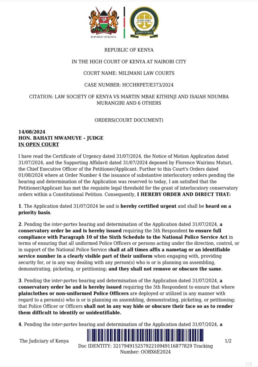 ManwaOH's tweet image. The High Court has today issued interim orders directed at the Inspector General of Police to comply with Para 10 of the sixth schedule of the National Police Service Act and directed that all police officers shall affix  a name tag that is identifiable and visible on their…