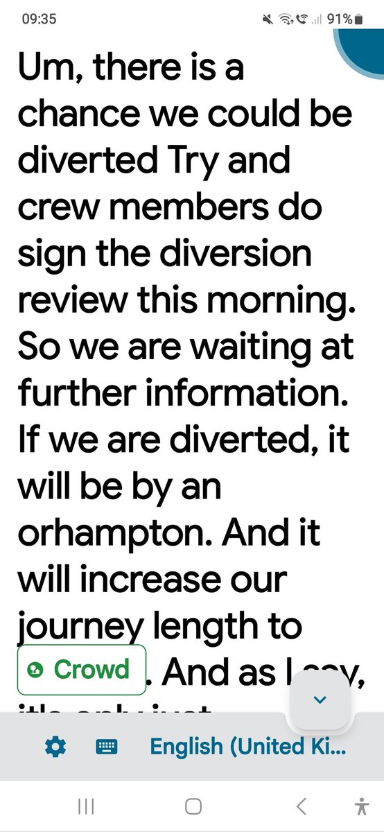 For my fellow deafies, if you have the live transcribe app (I am on android) it's getting a lot better at picking up tannoy announcements for info. Not perfect but enough for me to get an idea of what the delay was 🙌🏻