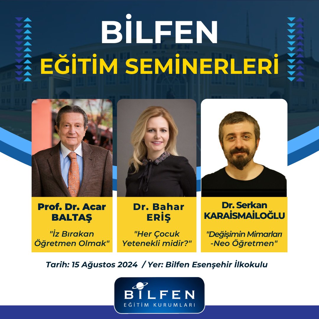 Bilfen İlk ve Ortaokulları öğretmenleri, seminer döneminde alanlarında uzman, birbirinden değerli isimlerle bir araya geliyor...
<a href="/baltasgrubu/">Baltaş Grubu</a> <a href="/skaraismailoglu/">Dr. Serkan Karaismailoğlu</a> <a href="/baharerisontwit/">bahar eriş</a> 
#bilfen