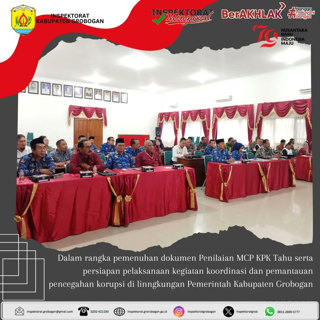 inspektoratgrob's tweet image. Rapat Koordinasi Internal Pencegahan Korupsi dilingkungan Pemerintah Kabupaten Grobogan, 13 Agustus 2024.
@MochSusilo1
#mcpkpk2024 #apip #inspektoratdaerah #groboganbersemi