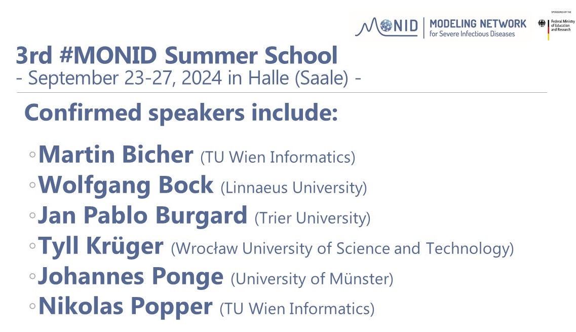 MONID (@modeling_monid) on Twitter photo 🚨REGISTRATION DEADLINE: 15/08/2024
3rd #MONID Summer School 👩🎓🧑💻🌞
"Agent-based Modeling for Spread of Infectious Diseases - Basics, Challenges and Best Practices"
#InfectiousDisease <a href="/UniHalle/">Universität Halle (inaktiv)</a> <a href="/unimedizinhalle/">Universitätsmedizin Halle</a>
x.com/Modeling_MONID… 🚨REGISTRATION DEADLINE: 15/08/2024
3rd #MONID Summer School 👩🎓🧑💻🌞
"Agent-based Modeling for Spread of Infectious Diseases - Basics, Challenges and Best Practices"
#InfectiousDisease <a href="/UniHalle/">Universität Halle (inaktiv)</a> <a href="/unimedizinhalle/">Universitätsmedizin Halle</a>
x.com/Modeling_MONID…