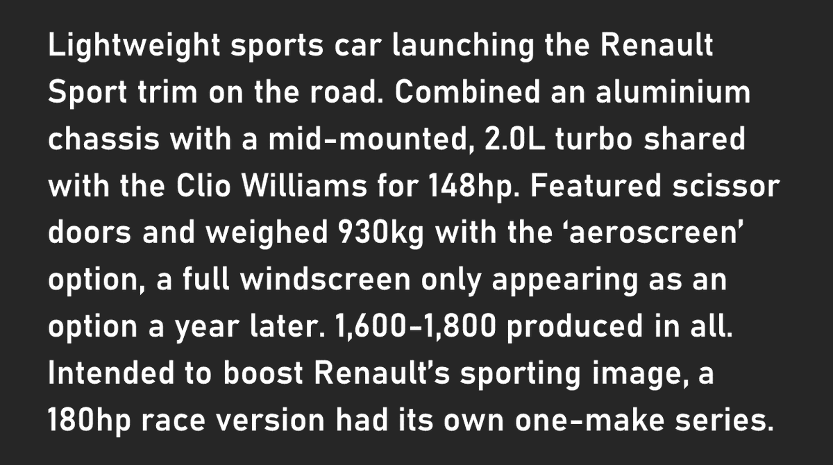 ObscureSupercar's tweet photo. 🇫🇷 Renault Sport Spider

1996  •  2.0L I4 turbo  •  148bhp  •  130mph

📸 WheelsAge    / Artcurial / Silverstone Auctions

#osotd #supercars #renault https://t.co/53IZSswUJq