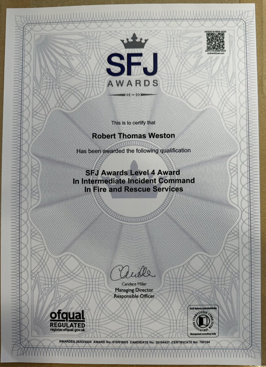 TomWeston89's tweet image. Finally had my certificate through for Level 4 Incident Command (Level 2 IC) in preparation for the next jump! Downside is my watch will probably expect cakes 🙄😂 @artemistdl #SM #IncidentCommand
