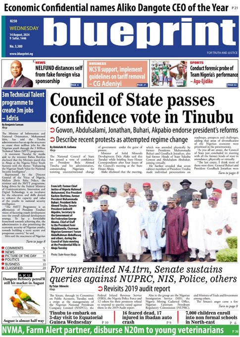 standard_ngr's tweet photo. 24. Blueprint
- NELFUND distances self from fake foreign visa sponsorship

25. Nature News

Tags: #bbnaijaseason9 I #CopaEcuador I #CSAMGhana I #CopaLibertadores2024 I #Biden I #BBNaijaS9 I #BigBrother I #billythekid I #bigbrothermzansi #bigbrothersouthafrica Wakama I #Olympics https://t.co/IteBG792Bp