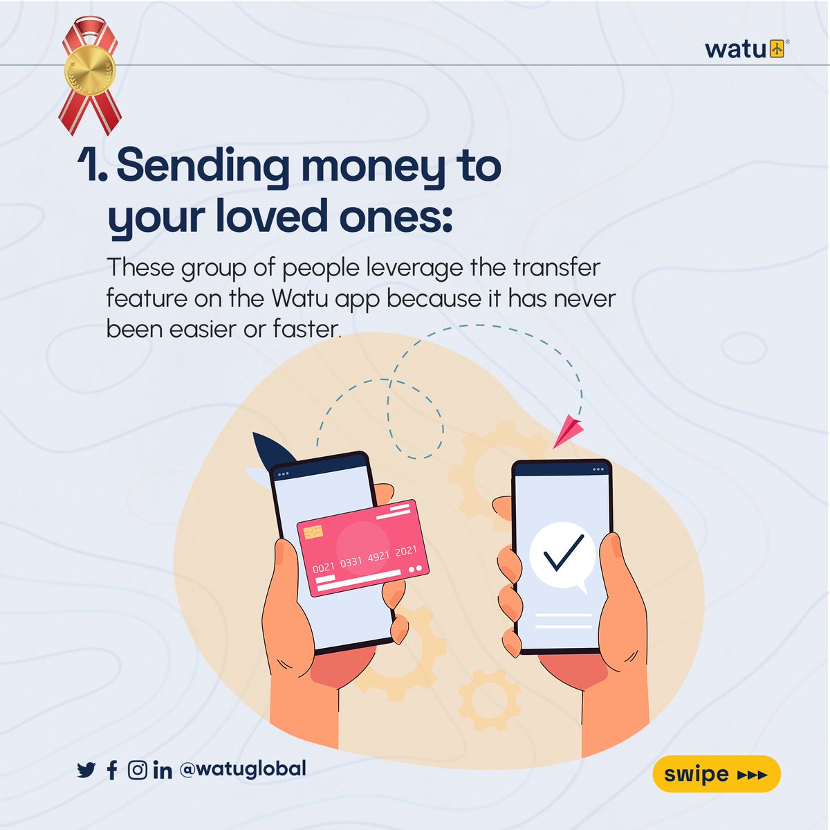 watubank's tweet photo. Let's see which Watu service wins the gold medal for your favourite. Is it our lightning-fast transfers, stress-free bill payments, or our goal-crushing savings feature?  
Leave your answers in the comment.

#Fintech #Watu #mobilebanking #financialgoals #moneymanagement #finances https://t.co/yVVlcg7Q6F