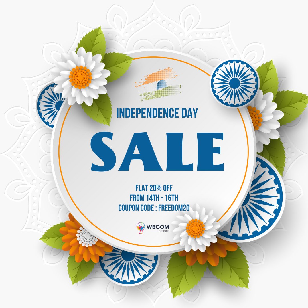 wbcomdesigns's tweet photo. Celebrate Independence Day with a FLAT 20% OFF on all our themes and plugins! 🎉 From 14th to 16th, use code FREEDOM20 to enjoy the savings. 🎁✨ Grab this offer now: https://t.co/o5ae9GN9i0
Happy Freedom! #IndependenceDay #Sale #Discount #Freedom20 #WbcomDesigns #Themes #Plugins https://t.co/wMs31jAqkM