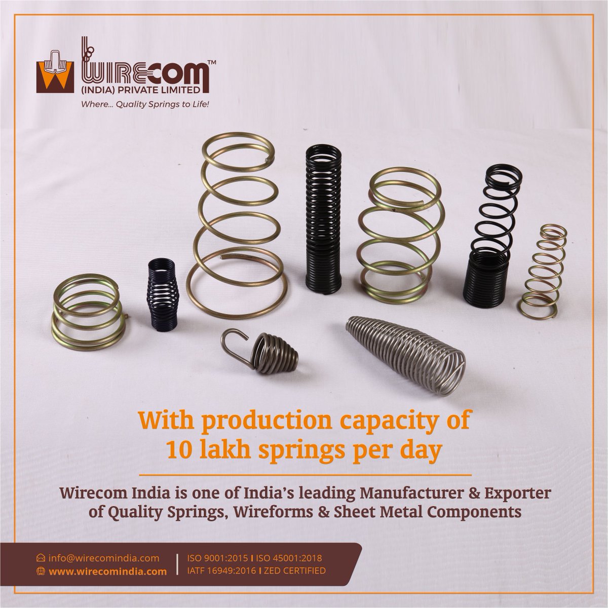 WirecomIndia's tweet image. Wirecom India produces quality springs with production capacity of more than 10 Lakh units per day and more than 10,000 variants of quality springs made to meet the needs of its customers across the globe.
#spring #springs #compressionsprings #industrialspring #springmanufacturer