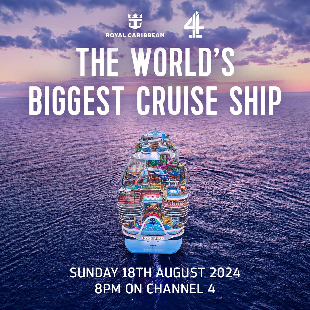 We are delighted to announce that ✨Icon of the Seas✨ will soon star in a dedicated Channel 4 documentary, entitled “The World’s Biggest Cruise Ship” The documentary airs on 
⭐️⭐️Sunday 18th August 2024 at 8pm on Channel 4⭐️⭐️ Tune in to see the magic! 🤩