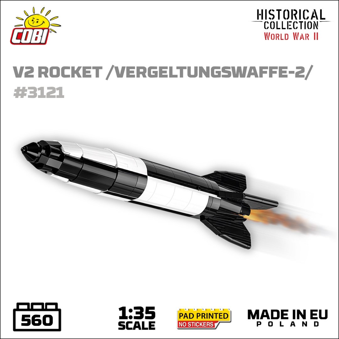 COBI_Bricks's tweet photo. 🚀📣 Przed Państwem rakieta V2 (Pol. Orzeł 7 😉)
📆 Planowana premiera w październiku 2024,
✅ 560 el,
✅ Skala 1:35,
✅ Długość rakiety: 38.5 cm
✅ PAD PRINTED - tylko nadruki,
⚙️ MADE IN 🇵🇱🇪🇺
#V2rocket #WW2 #WWII #wunderwaffe https://t.co/m97H5A9g1K