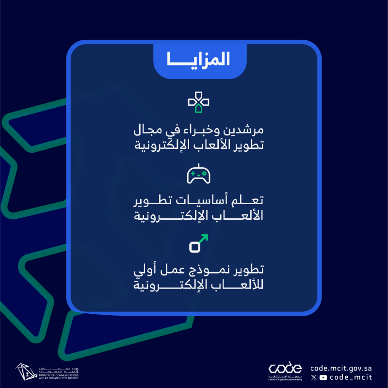 CODE_MCIT's tweet photo. انضم لحاضنات الأعمال الجامعية وحوّل أفكارك لمشروع ناجح في مجال تطوير الألعاب الإلكترونية 🎮