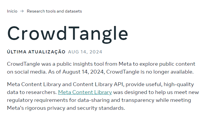 nucleojor's tweet photo. Nesta quarta-feira (14.ago.2024), a Meta encerrou o funcionamento do #CrowdTangle, a principal ferramenta de transparência e monitoramento de redes sociais. 🧵 https://t.co/2DlhHKrBal