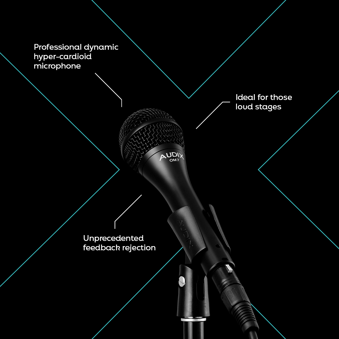 The OM7 is our professional hyper-cardioid microphone, ideal for those loud stages with unprecedented feedback rejection. The AUDIX OM7 is your go-to mic for commanding loud stages.