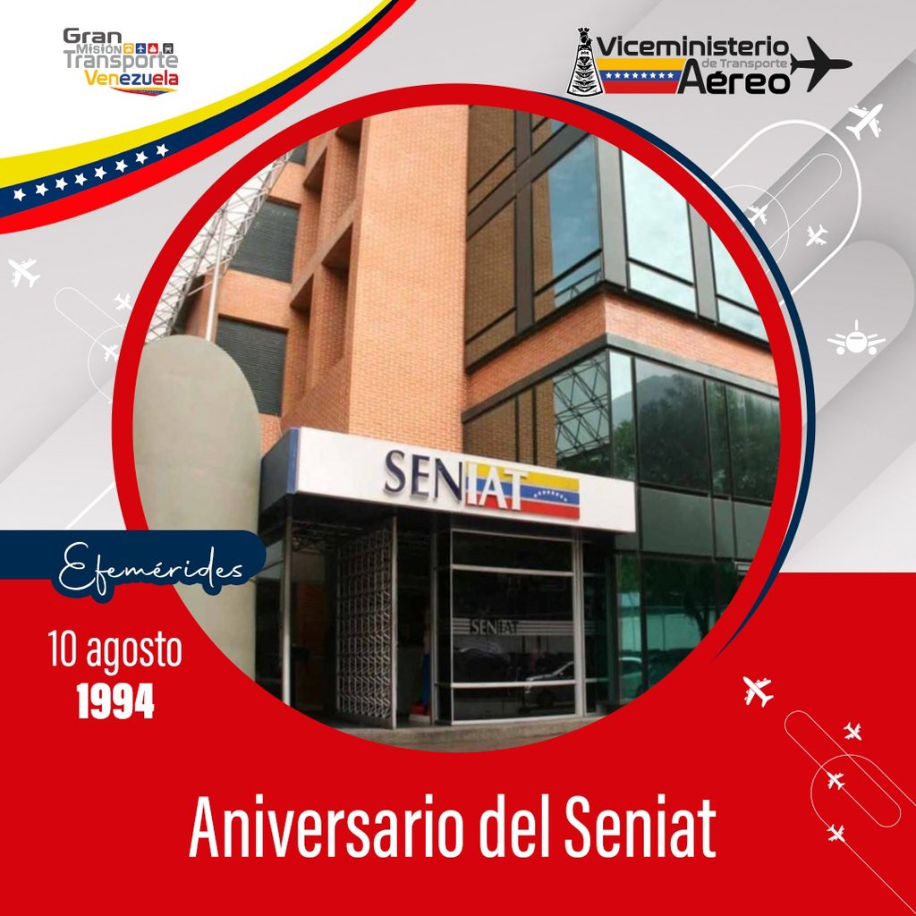 viceminaereo's tweet photo. #EfeméridesViceminAéreo || Felicitamos al Servicio Nacional Integrado de Administración Aduanera y Tributaria (Seniat), institución que realiza una labor impecable al administrar los procesos aduaneros y tributarios para la consolidación de la economía de nuestro país. https://t.co/hwIcofhTzT