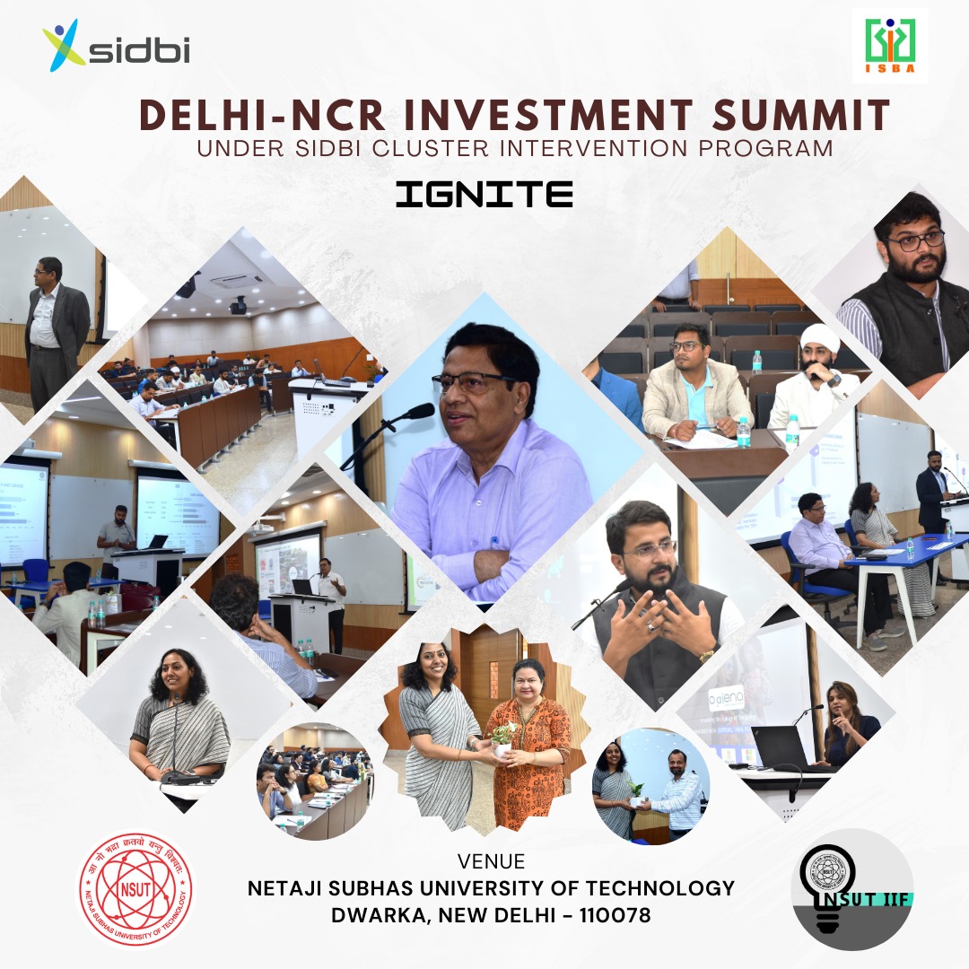 The Delhi-NCR Investment Summit at NSUT, organized by NSUT IIF under the IGNITE Initiative, featured 17 startups pitching to investors. Hon'ble Vice Chancellor Prof. Anand Srivastava and Ms. Mamta Kumari from SIDBI shared insights. Explore more at nsutiif.in.