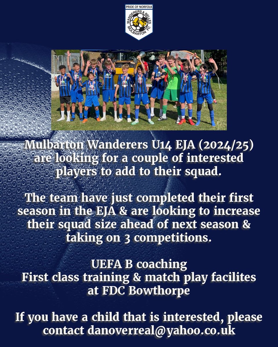 Our U14 EJA are looking to add one more player to their squad ahead of the forthcoming season👇💙🖤