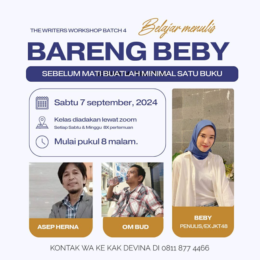 Momen yang mengubah hidupku, titik cerah perjalananku di bidang penulisan kreatif sampai bisa terbitin buku. 

Dulu datang ke acaranya, eh, sekarang bikin acara bareng.

Yuk, ikutan belajar menulis bareng aku, Om Bud dan Kang Asep Herna. Siapa tahu bisa mengubah hidupmu juga ✨