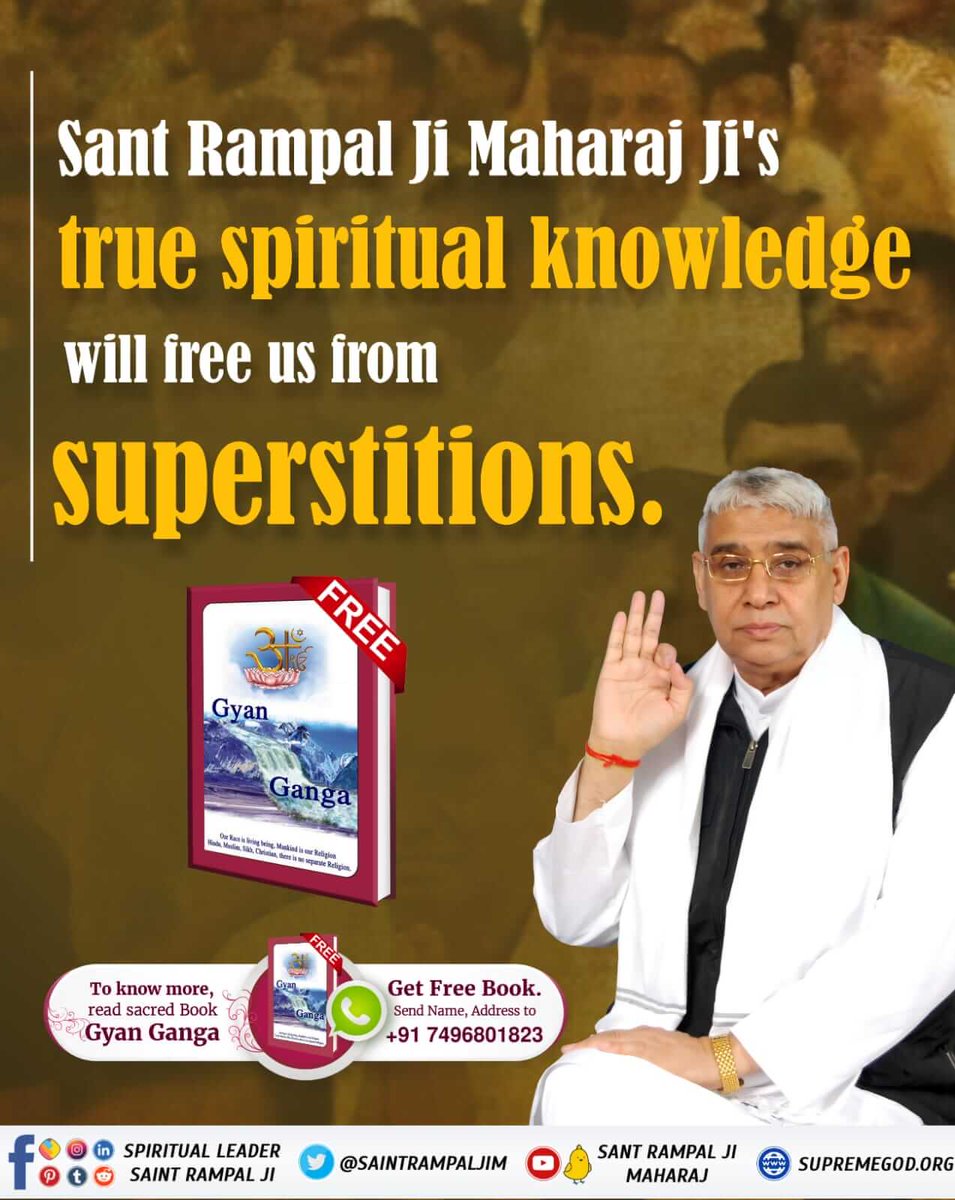 Pawnkpareek's tweet photo. #Freedom_From_Evil
One can get freedom from all social evils only by following the rules of a Tatvdarshi Sant (messenger of God om Earth).
At present that true spiritual leader (Tatvdarshi Sant) on Earth is Sant Rampal Ji Maharaj. https://t.co/62uiuE6Kh2