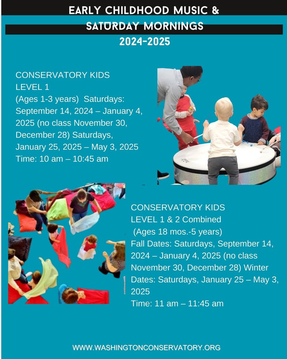 WashConMusic's tweet image. Our Early Childhood Classes held on Saturday Mornings begin Sept 14!  Click the link for more information and to register online:  washingtonconservatory.org/music-classes/…

@glenechopark @TheDCArts @MontgomeryCoMD 
#musicclass #earlychildhoodmusic #fun #music #family #friends #voices #movement